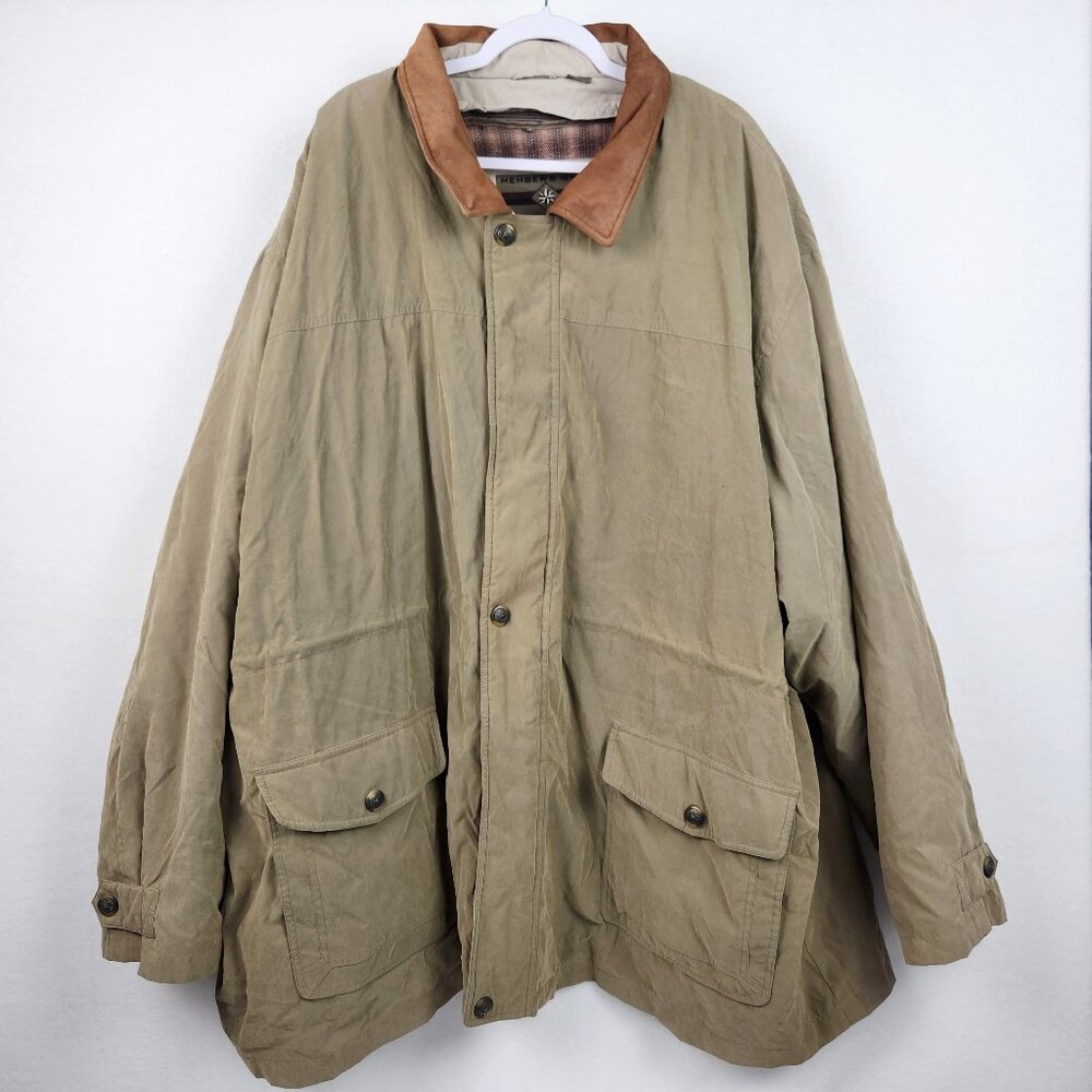 Members Only Mens Heavy Weight Coat Size 5X Leather Collar Quilted Lined Green